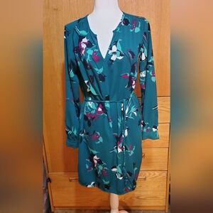 Merona Teal Floral Long Sleeve Dress